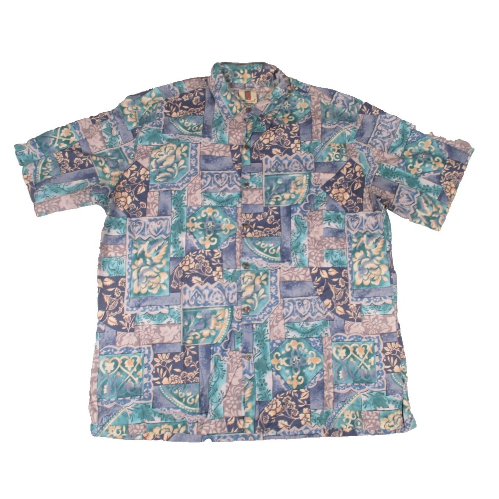 Vtg Tori Richard Hawaiian Shirt Mens XL Blue Floral Abstract Aloha USA Made